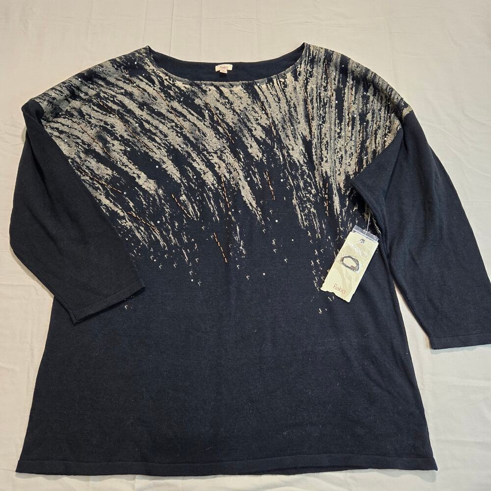 NWT Reba Autumn Gala Black Sweater Top Size XL